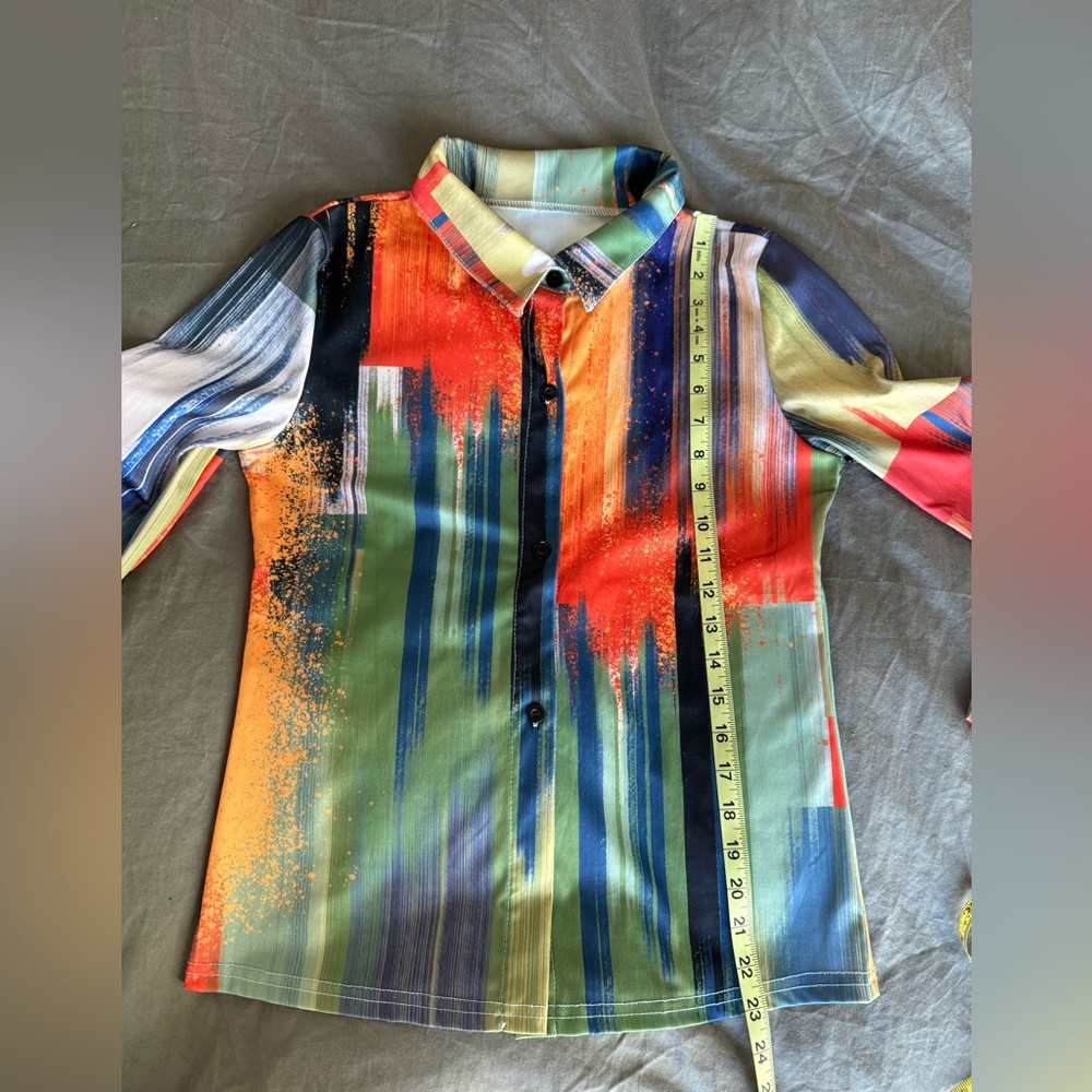 RARE Vintage 80s 90s Brushstroke Disco Cowgirl button down blouse S M Studio 54 - Picture 7 of 7